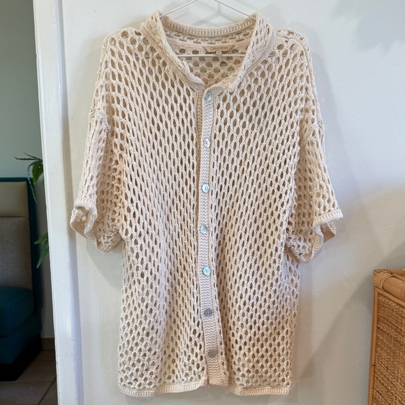 Ghanda size L Cream Open-Knit Women's Sweater Beach Cover Up - Picture 1 of 5